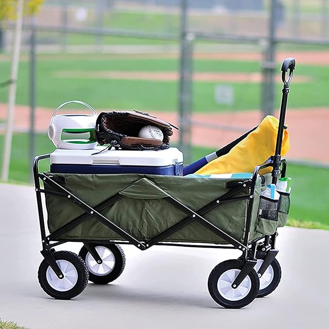 220 lbs Capacity Folding Wagon, Utility Garden Cart Collapsible with Wheels for Outdoor Camping, Green