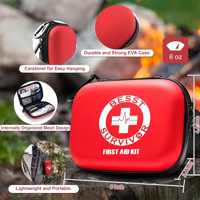 Mini Durable First aid kit -Small Hard Shell Medical Kit for Home, Businesses -Waterproof EVA Emergency First Aid Supplies -Perfect for Boat, Sports, Car, Hiking, First Aid Kit Bag, Survival kit