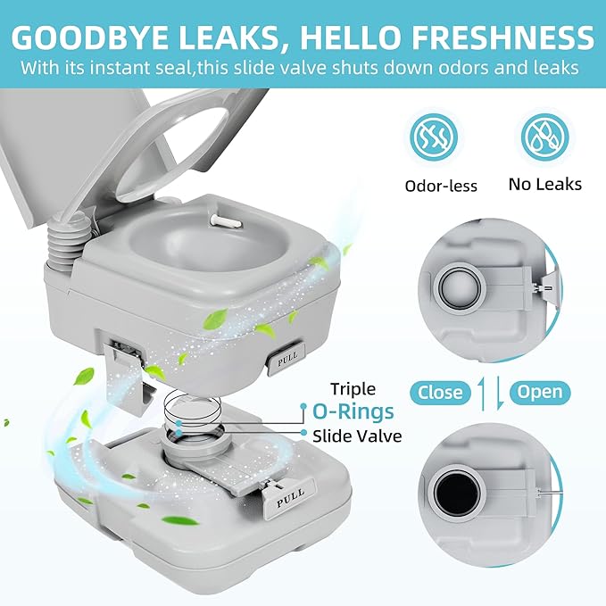 YITAMOTOR 3.2 Gallon RV Toilet, Composting Camping Portable Toilet with Odor-Sealing Slide Valve, Double Water Spouts, Leakproof for Adults, Hiking, Outdoors, Travel, Camping, Hiking