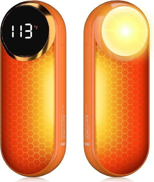 Hand Warmers Rechargeable,12000mAh Electric Hand Warmers with Light, 2 Pack Pocket Hot Hands Reusable Up to 20 Hours, Double Sided Heat Portable Heater for Hunting, Camping Gear, Stocking Stuffers