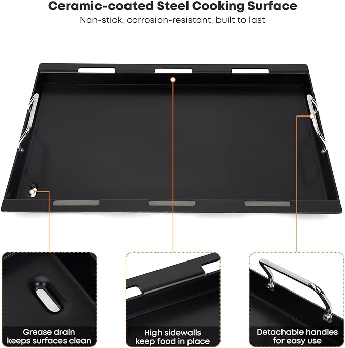 Stanbroil Full Size Griddle Insert for Weber Spirit 200 Series 2-Burner Gas Grills, Ceramic Coated Nonstick Flat Top Griddle for Weber Spirit I & II 200 Series Gas Grill, Black