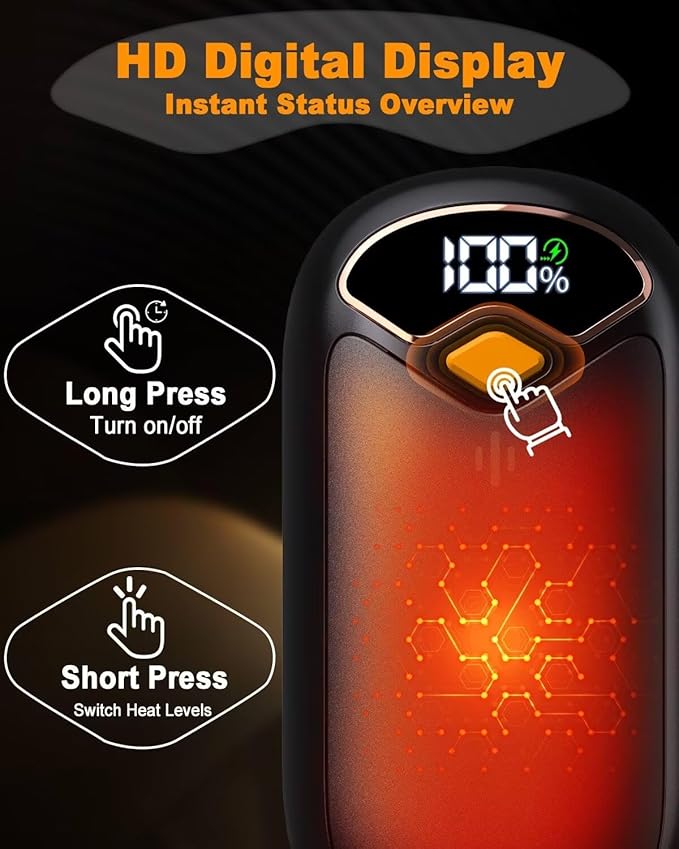 Hand Warmers Rechargeable - Electric Hand Warmer Rechargeable 2 Pack, LED Digital Display, 4 Heat Levels Reusable, USB-C, Magnetic Portable Handwarmers for Golf/Camping/Hunting, Gift for Women, Men