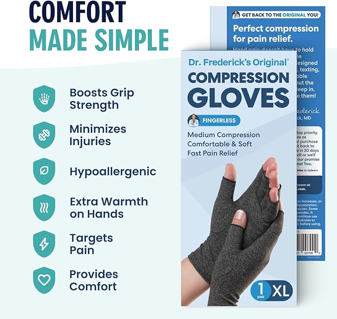 Dr. Frederick's Original Arthritis Compression Gloves for Women & Men - Ideal for Arthritis Hand Pain Relief, Carpal Tunnel, Reynaud’s & Poor Circulation - XL
