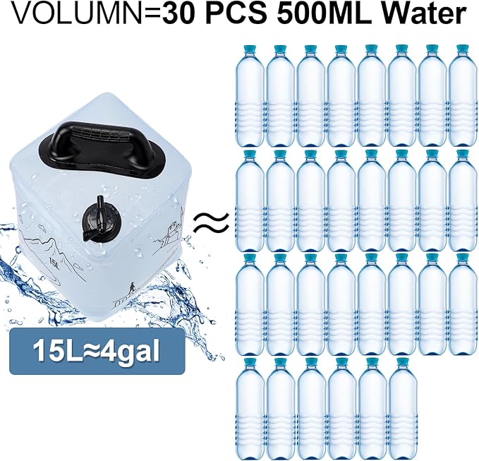 3.4/4 Gallon Collapsible Water Container, BPA Free Camping Water Storage Containers, Water Storage Jug with Spigot, Leakproof for Camping, Survival