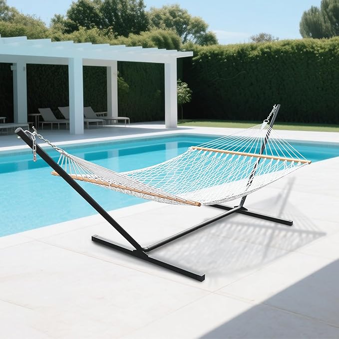 RedSwing Double Hammock for 2 Person,Rope Hammocks for Outside with Wooden Spreader Bars, Includes S-Hooks and Hanging Chains,Capacity 450 lbs
