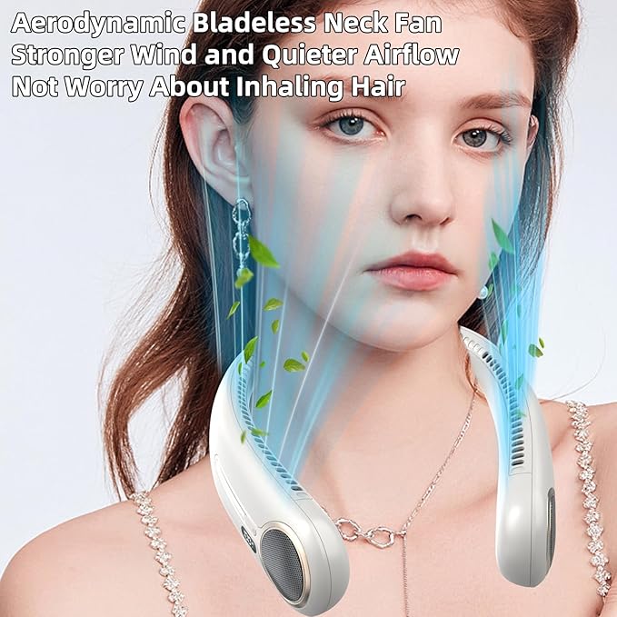 Portable Neck Fan,Gift Ideas,Personal Wearable Bladeless Fan,360° Cooling,LED Display,4-Speeds,6000mAh Rechargeable,Powerful Wind,Outdoor Travel Camping,Birthday Gifts for Men Women (Light grey)