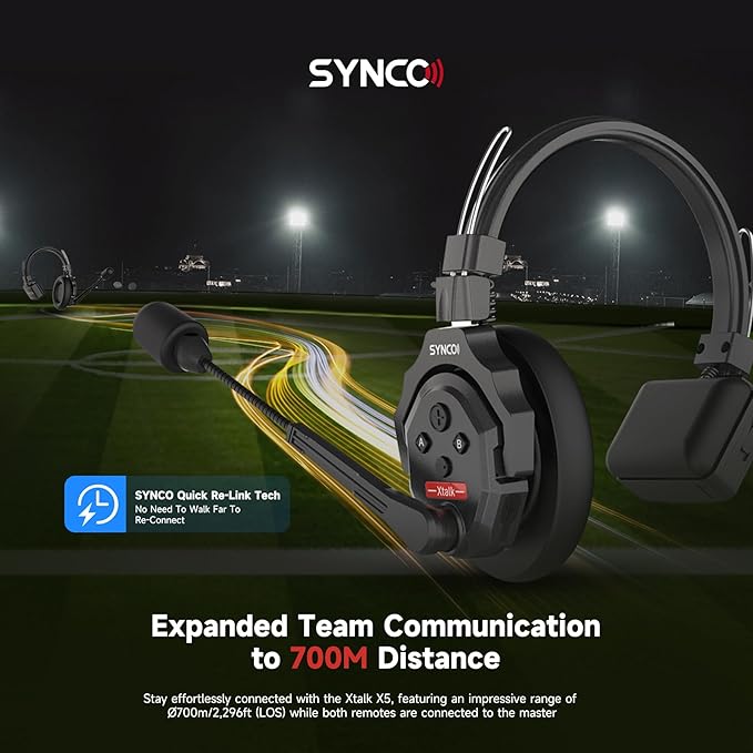 SYNCO XTALK X5 Wireless Headset Intercom System 2.4GHz Full Duplex 400 Meter Noise Cancellation Communication System for 5 Persons Live Streaming Movie Shoot Team Communication