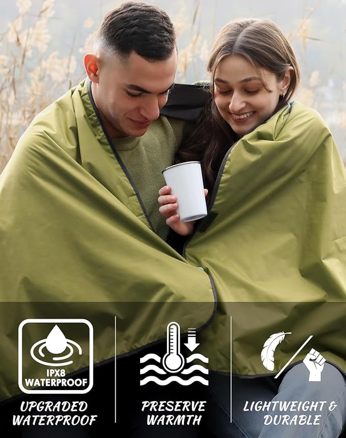 DUKUSEEK Waterproof Blanket Outdoor, Hooded Blanket Poncho - Large (79x56), Portable, Windproof Fleece Blankets for Cold Weather Camping, Picnic, Sports, Boat, Dogs, Festivals, Car, Emergencyβ¦