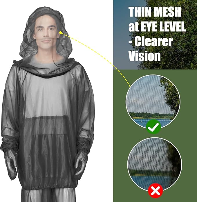 2-Piece Net Suit L/XL, Zippered Hood Jacket & Gloves Set, Thickened Breathable Mesh, Adjustable Fit for Upper Body Protection, Unisex Lightweight Outdoor Gear for Camping, Fishing, Hiking, Gardening