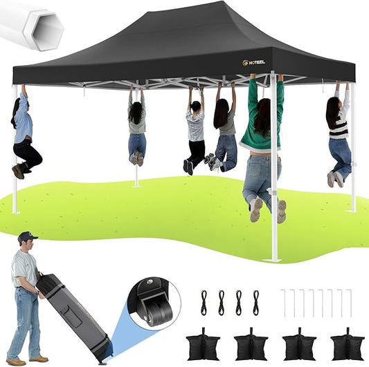 HOTEEL 10x15 Heavy Duty Pop Up Canopy Tent for Parties Event Wedding Commercial Instant Canopy Portable Shelter Folding with Roller Bag, Waterproof UV Resistant, Upgraded Thick Hexagonal Legs, Black