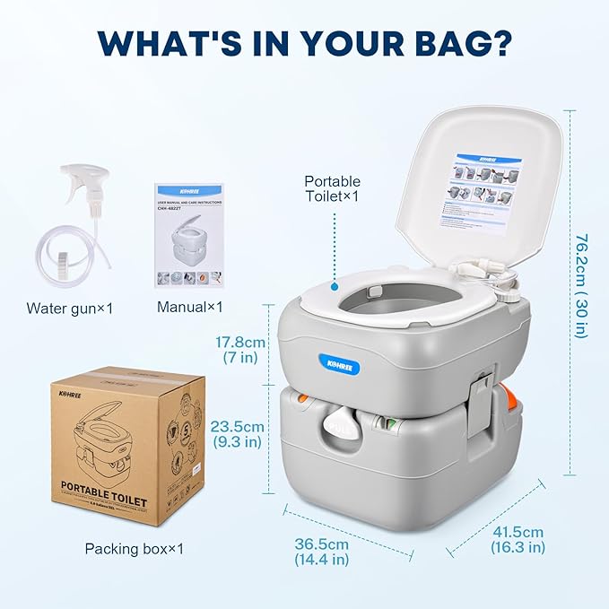Kohree 5.8 Gal Portable Toilet for Adults: Large Camping Toilet with Detachable Waste Tank, Leak-Proof Cassette with Level Indicator, Flushable Boat Porta Potty for Home Use, Camper, RV Travel