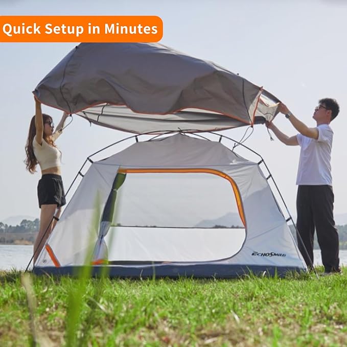 EchoSmile 2/4 Person Camping Tent, Lightweight Dome Family Tent with Rainfly, Easy Setup, Waterproof & Windproof Outdoor Shelter for Group Hiking, Backpacking, 3-Season Use