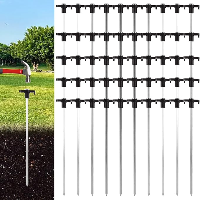 50Pcs Tent Stakes Heavy Duty, 10 Inch Tent Stake Metal, Black Galvanized Non-Rust Ground Stakes for Camping, Outdoor, Travel, Grassland, Yard