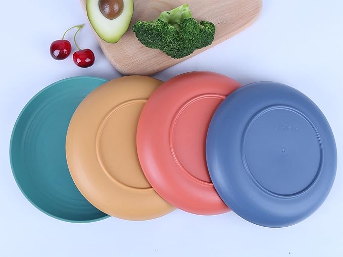 LuckyZone 8.8 Inches Unbreakable Wheat Straw Plates - Reusable Plate Dinner Set - Dishwasher & Microwave Safe - Healthy, BPA Free & Eco-Friendly (8.8 Inches/4 Color_H)