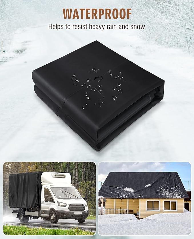 HIRALIY 20 Mil Heavy Duty Waterproof Tarp, 20x20ft Black Tarpaulin with Reinforced Webbing Loops, Multipurpose Oxford Canvas Tarp for Firewood, Roof, Camping, Pool