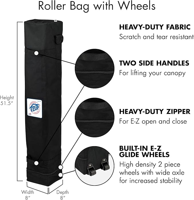 E-Z UP Envoy Outdoor Canopy Pop Up Tent, 10' x 10', Roller Bag, 4-Piece Spike Set, Recreational Grade, Royal Blue Top