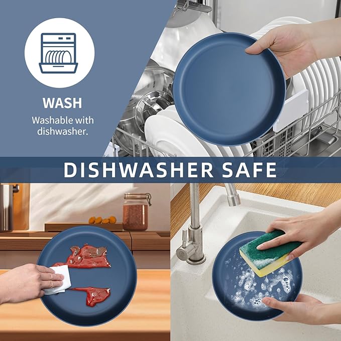 16PCS Wheat Straw Dinnerware Sets Reusable Unbreakable Dinner Plates Set for 4 Serving Bowls and Cups Microwave Dishwasher Safe Dinnerware for Kitchen Camping