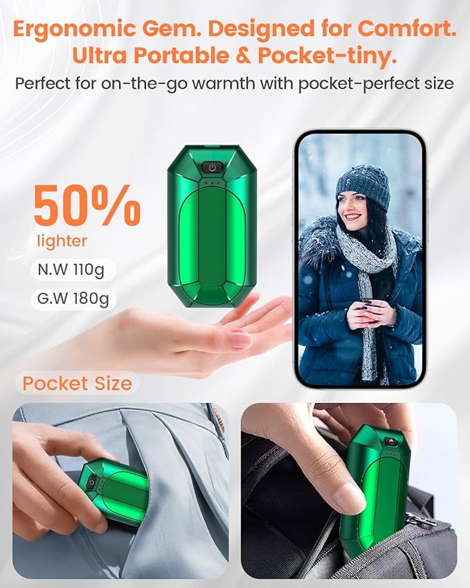 2 Pack AI Hand Warmer Rechargeable, Portable Electric Hand Warmers Reusable, USB Handwarmers, Outdoor/Indoor/Work/Studying/Camping/Hunting/Golf/Pain Relief/Game/Warm Gifts for Men Women Kids