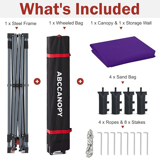 ABCCANOPY Pop Up Canopy with Sidewall,10x10 Outdoor Canopy Tent with Storage Sidewall for Commercial Events with 4 Weights (Purple)