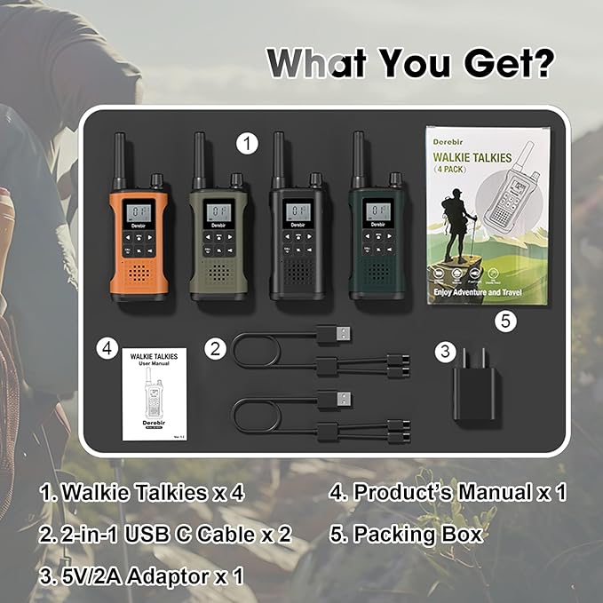Walkie Talkies Long Range for Adults-4 Pack Rechargeable Walkie Talkies 22 FRS Channels 2-Way Radios with NOAA Weather Alert,VOX,Flashlight and 1500mAh Li-ion Battery for Family Camping Hiking