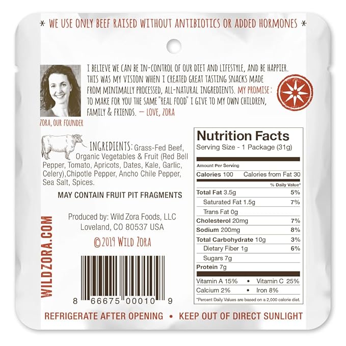 Wild Zora Meat & Veggie Bars, Variety 5-Pack, Natural Pork, Beef, Lamb, & Turkey Jerky Snacks, Healthy Paleo Snacks, AIP Friendly Options, Gluten Free, Soy Free, High Protein, No Added Sweetener