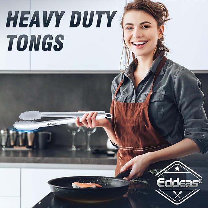 Tongs For Cooking - Heat Resistant 600 Degrees, All Metal Kitchen Tweezers Tongs, Heavy Duty Stainless Steel Cooking for Food, Grill, BBQ, Dishwasher safe Set of 4 (12" & 9in)
