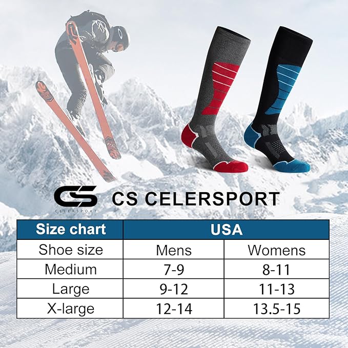 CS CELERSPORT 2/3/4 Pack Ski Socks for Men and Women Skiing, Snowboarding, Winter Performance Socks