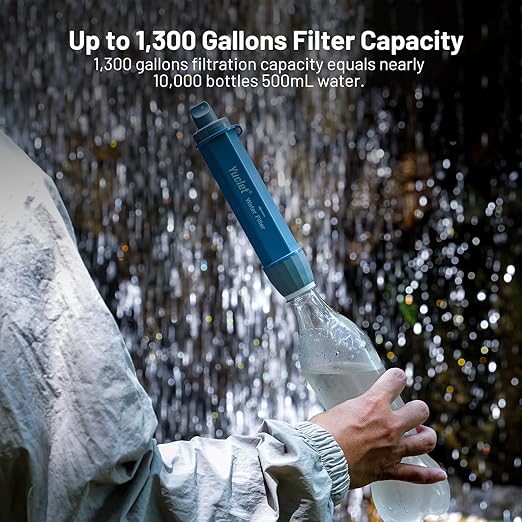 Squeeze Water Filtration System with Four 20-Oz Squeeze Pouches and 0.1 Micron Filter Straw, Portable Water Purifier Survival for Camping, Hiking, Backpacking and Emergency Preparedness