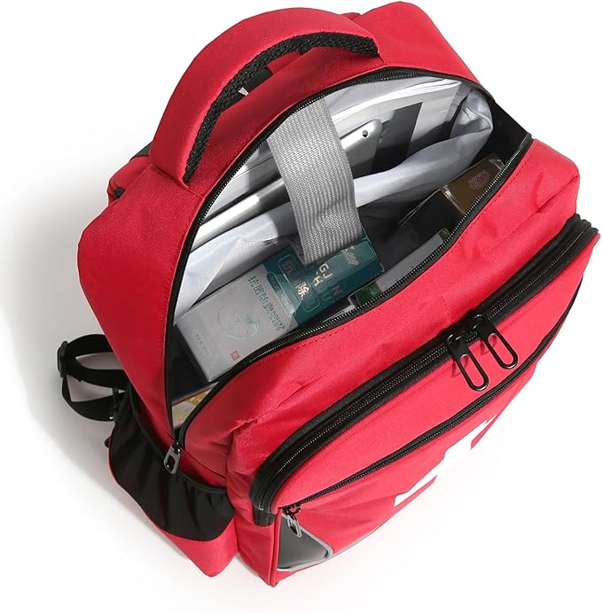First Aid Medical Backpack Empty Nurse Treatment First Responder Trauma Bag for Camping Cycling Hiking Paramedic Bag EMT (Red Cross)