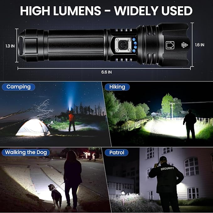 Rechargeable Flashlights High Lumens, 99,000 Lumen Brightest Led Flashlight with 5 Modes & 15H Long Runtime, Powerful Waterproof Handheld Flash Light, Super Bright Flashlight for Home, Camping