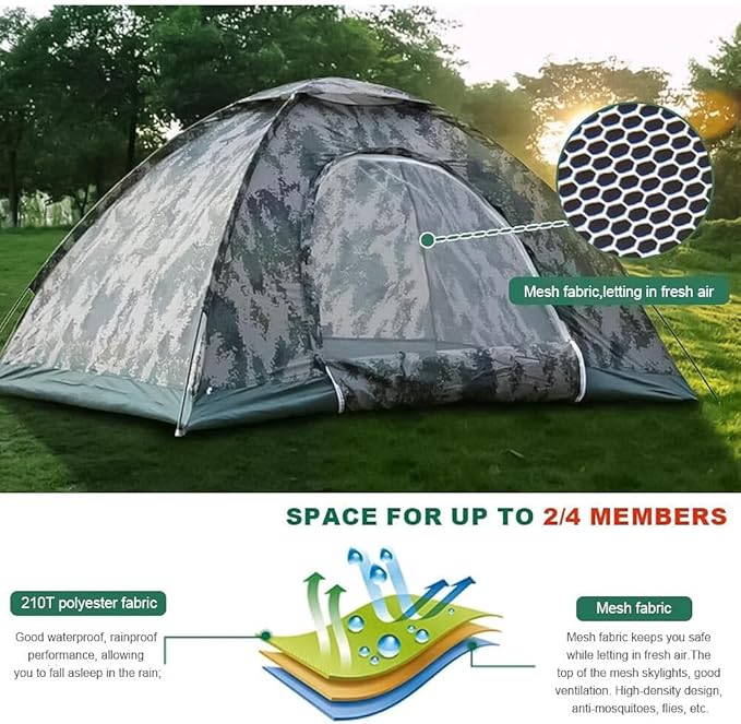 Camping Tent 2/3/4 Person w/Rain Fly and Carrying Bag, Waterproof Family Dome Tent Lightweight Outdoor Tent for Festivals, Backyard, Sleepovers, Backpacking