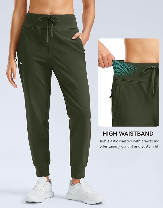 G Gradual Women's Fleece Lined Joggers Water Resistant Hiking Pants High Waisted Winter Thermal Sweatpants 3 Zipper Pockets