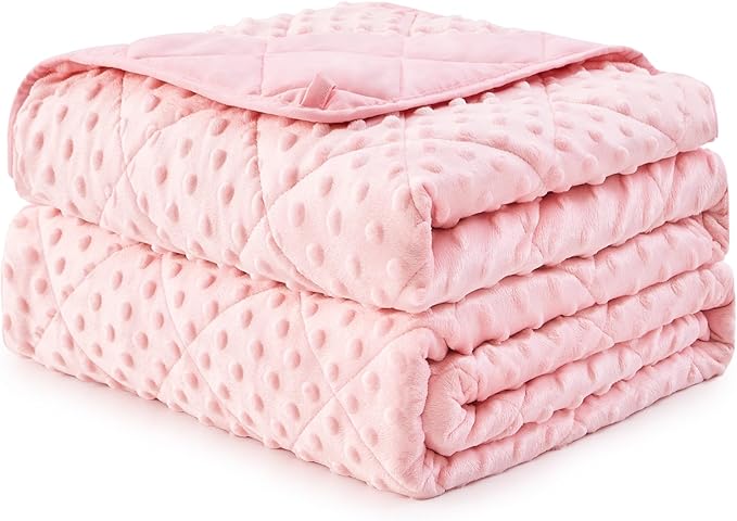 Weighted Blanket for Adults (12lbs, 48"x72" Twin Size) - Breathable Minky Heavy Blanket for 110-130lbs with Premium Glass Beads - Soft Thick Blankets for All-Season Sleeping - Pink
