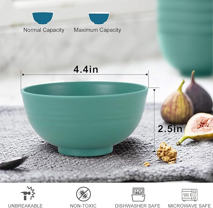 wheat straw snack bowls 10oz set of 8 - Unbreakable Dessert Bowls Dishwasher Safe - Small Handy Bowls for Ice Cream,Yogurt and Fruits. Green