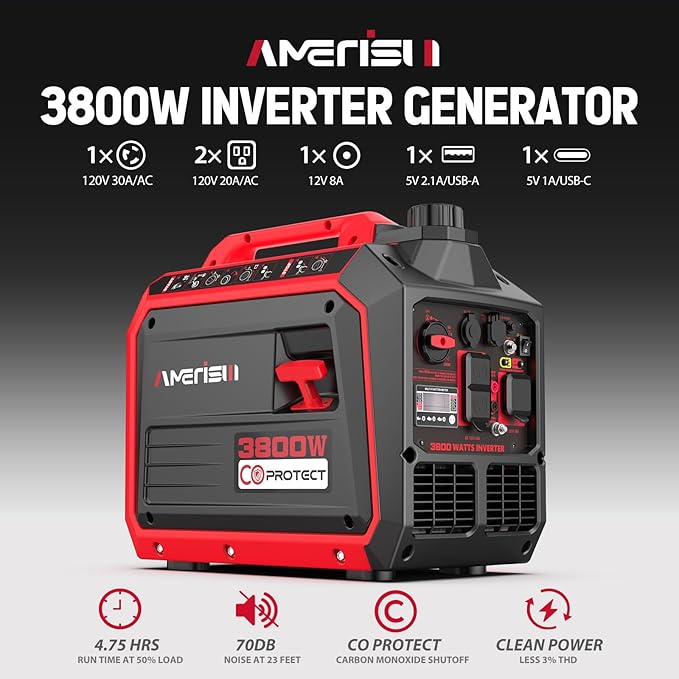 3800W Portable Inverter Generator, Super Quiet Generator for Home Use, Camping, RV