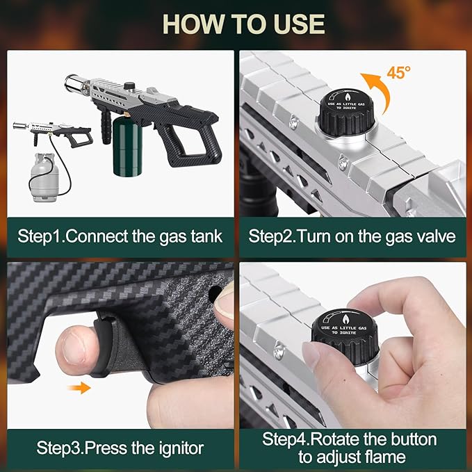 Semlos Propane Torch Head, Powerful Flame Thrower Gun, Adjustable Charcoal Lighter, Searing Torch for BBQ, Camping, Welding (Propane Tank Not Included)