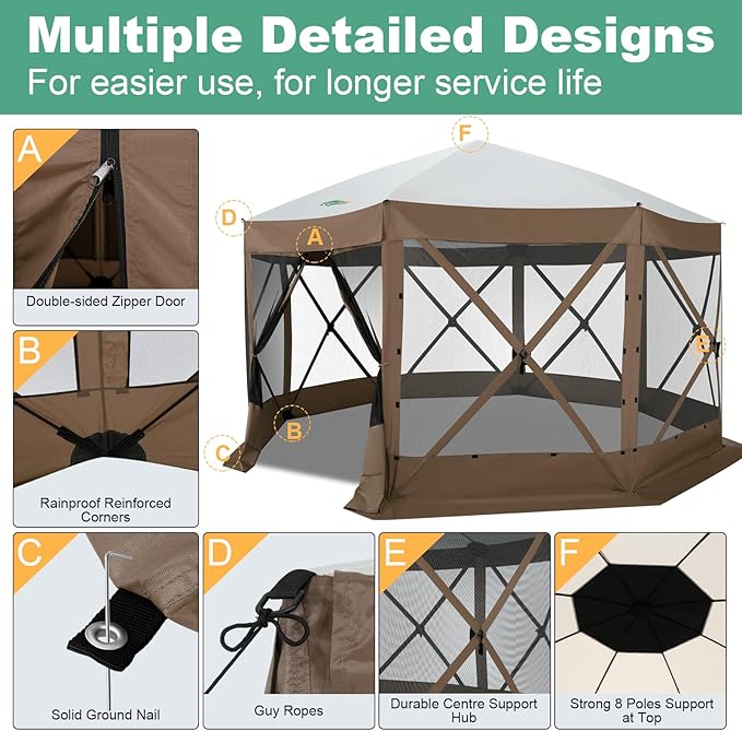 COBIZI 15x15ft Extra Large Pop-Up Gazebo Canopy Tent with Mosquito Netting, Spacious Easy Set-Up Screened Shelter, Durable Outdoor Pavilion with Ground Stakes, Perfect for Patio, Backyard, and Lawn