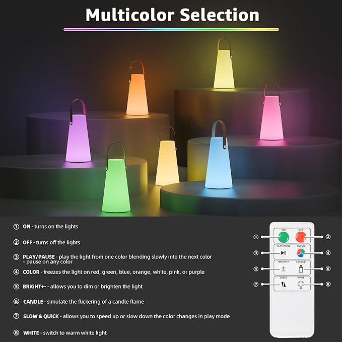 2 Pack Outdoor Lanterns, GGII Rechargeable Lantern with IP44 Water-Resistant, Portable Cordless Outdoor Table Lamp RGB Colors for Patio Garden Camping Party (Leather)