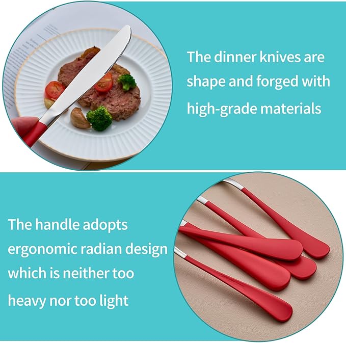 20-Piece Red Silverware Set for 4, 18/0 Stainless Steel Flatware Cutlery Utensils Set, Include Dinner Knives,Dinner Forks,Dinner Spoons,Salad Forks,Teaspoons,Dishwasher Safe