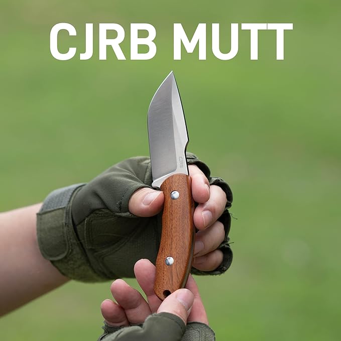 CJRB Mutt Fixed Blade Knife, 3.18" AR-RPM9 Steel Blade EDC Camping Knife with Wood Handle, Full Tang Hunting Survival Knives with Sheath, J1958 WD