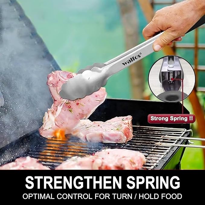 Walfos 17 Inch Extra Long Grill Tongs Set of 2, Ultimate Stainless Steel Tongs for Grilling, Cooking, BBQ/Barbecue, Buffet and Turning Food
