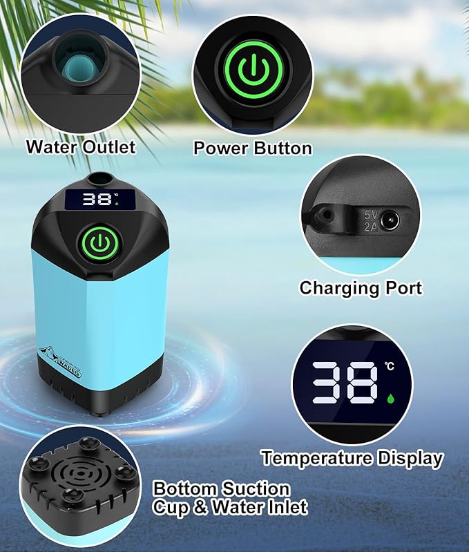 WADEO Portable Shower for Camping, Outdoor Electric Shower Rechargeable Pump with 20L Collapsible Bucket, Camping Shower Head Nozzle for Camping, Hiking, Traveling, Washing