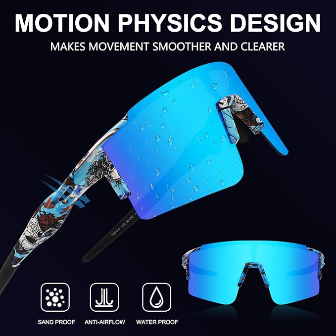 OULAIQI Cycling Sunglasses Polarized Sunglasses for Cycling Men Women with 1 Lens or 3 Interchangeable Lens Baseball Glasses