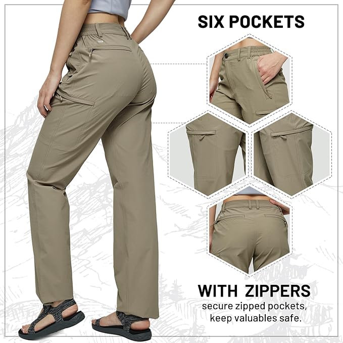 MIER Women's Quick Dry Cargo Pants Lightweight Tactical Hiking Pants with 6 Pockets, Stretchy and Water-Resistant