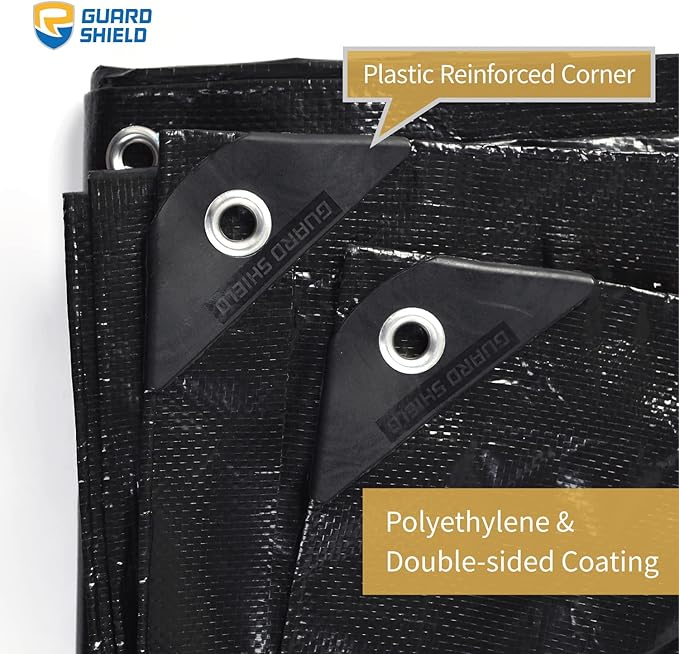 GUARD SHIELD Black Tarp Waterproof 10x10 Feet Medium Duty All Purpose Poly Tarps Cover 7mil