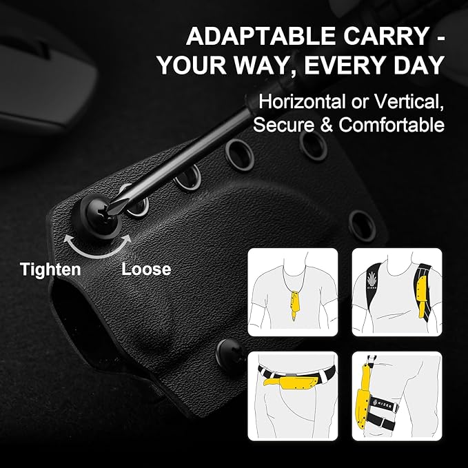 Kizer Drop Bear Fixed Blade Knife, 2.57" D2 Satin Blade EDC Camping Knife with Black G10 Handle and Hidden Tools, Outdoor Full Tang Hunting Survival Knives with Adjustable Kydex Sheath, 1094M2