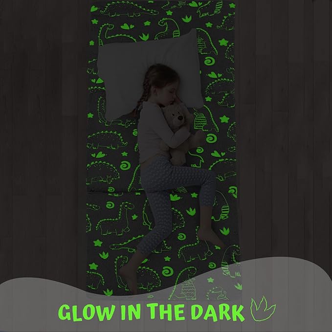 MeMoreCool Glow Dinosaur Foldable Floor Mattress for Kids, Trifold Nap Mat for Toddlers, Portable Daycare Sleeping Futon or Floor Bed, 63x26 Inch