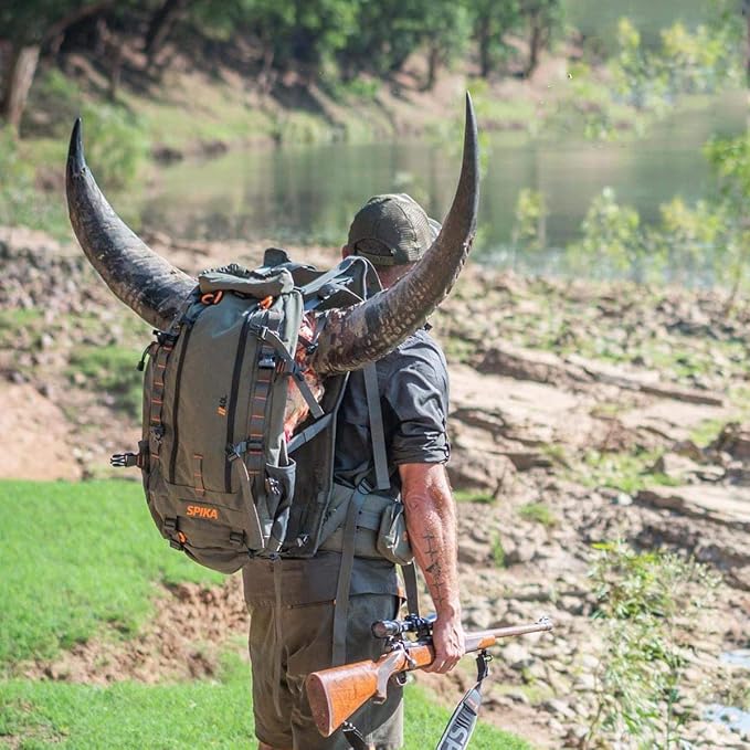 SPIKA Hunting Backpacks for Men, Meat Hauler Frame Pack with Rifle Holder, 40L/80L Extendable + Capacity for Bow Rifle Gun