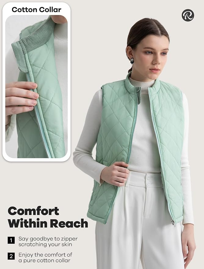 Women's Vest, Quilted Puffer Water-Resistant Zip With Pockets