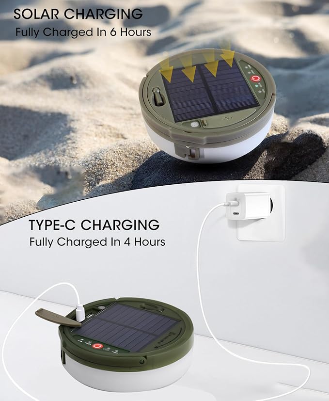Solar Camping String Lights , 2 in 1 Multi-Color Outdoor String Lights with 8 Lighting Modes(39.4Ft), Solar Power and USB Rechargeable , Waterproof Portable Camping Lights for Hiking Yard